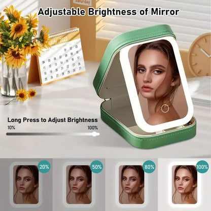 Portable 3-Light LED Makeup Mirror with Organizer - Travel Vanity Case, Rechargeable Touch Control Makeup Box V1232-HZSSHDJZ003