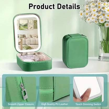 Portable 3-Light LED Makeup Mirror with Organizer - Travel Vanity Case, Rechargeable Touch Control Makeup Box V1232-HZSSHDJZ003