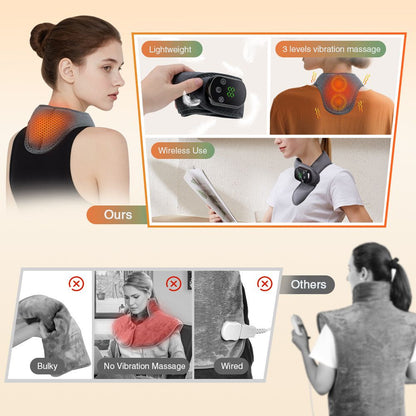 Heated Neck Wrap with Massage - Infrared Heat Therapy, Vibration Massage, Rechargeable & Adjustable | NEW V1232-JBAMYS001