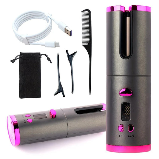 Automatic Hair Curling Wand, Tangle-Free Design, Portable USB Charging Rotating Curling Iron with Ceramic V1232-JFQ001