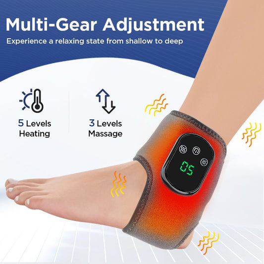 Heated Ankle Wrap with Massage - Infrared Heat Therapy, Vibration Massage, Rechargeable & Adjustable Strap | V1232-JHAMY001