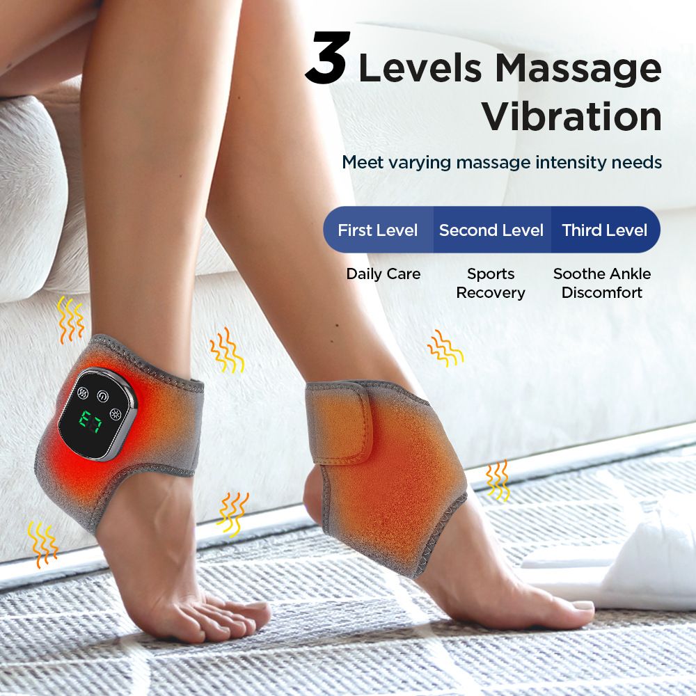 Heated Ankle Wrap with Massage - Infrared Heat Therapy, Vibration Massage, Rechargeable & Adjustable Strap | V1232-JHAMY001