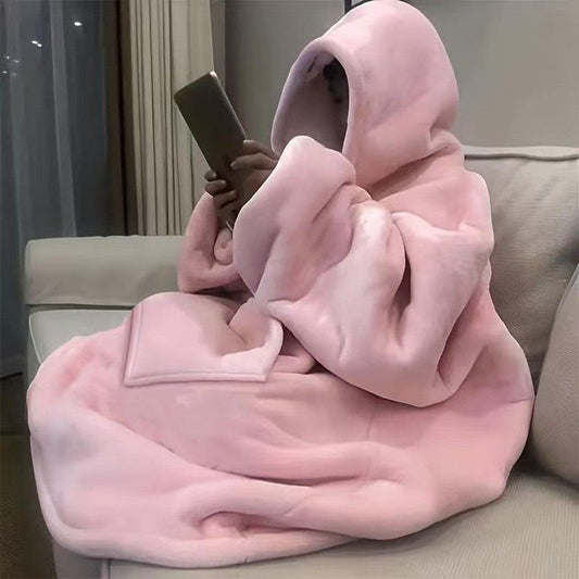 Ultra-Soft Fleece Wearable Blanket Hoodie, Unisex Hooded Large-Pocket Lazy Warm Home Wear(pink) V1232-JHSP001