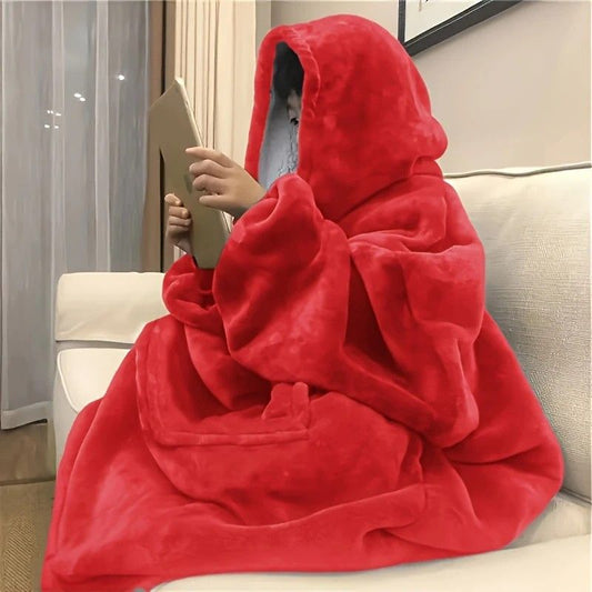 Ultra-Soft Fleece Wearable Blanket Hoodie, Unisex Hooded Large-Pocket Lazy Warm Home Wear(pink) V1232-JHSP001