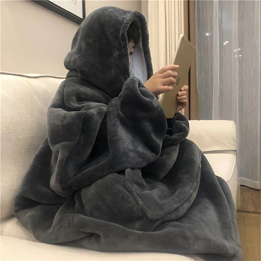 Ultra-Soft Fleece Wearable Blanket Hoodie, Unisex Hooded Large-Pocket Lazy Warm Home Wear(grey) V1232-JHSP004