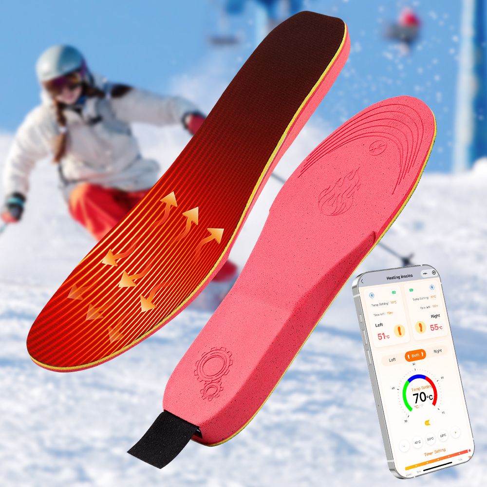 Rechargeable Heated Insoles with Bluetooth APP Control - 3 Heat Settings (40-60 degrees C), Trim-to-Fit, V1232-JRKCXD001