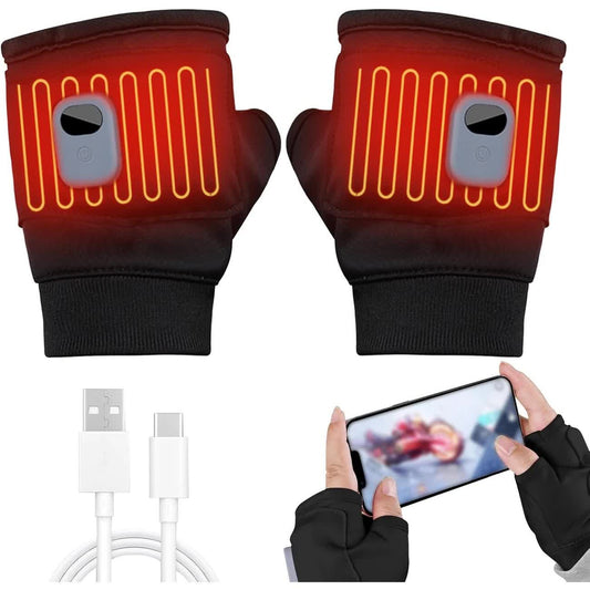 BLACK Professional USB electric heating fingerless gloves, unisex, with LED temperature display, 3-level V1232-JRST001