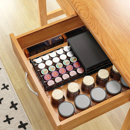 1pc Metal Coffee Capsule Storage Box Drawer Style Dustproof Organizer with Adjustable Grid for Tea Bags V1232-KFSNH001