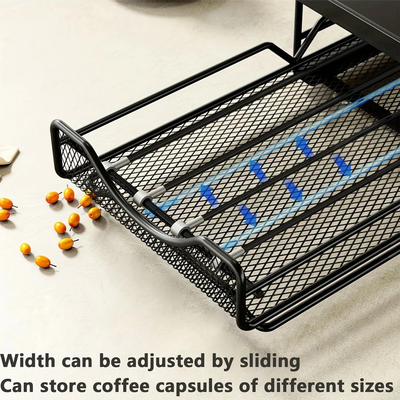 1pc Metal Coffee Capsule Storage Box Drawer Style Dustproof Organizer with Adjustable Grid for Tea Bags V1232-KFSNH001