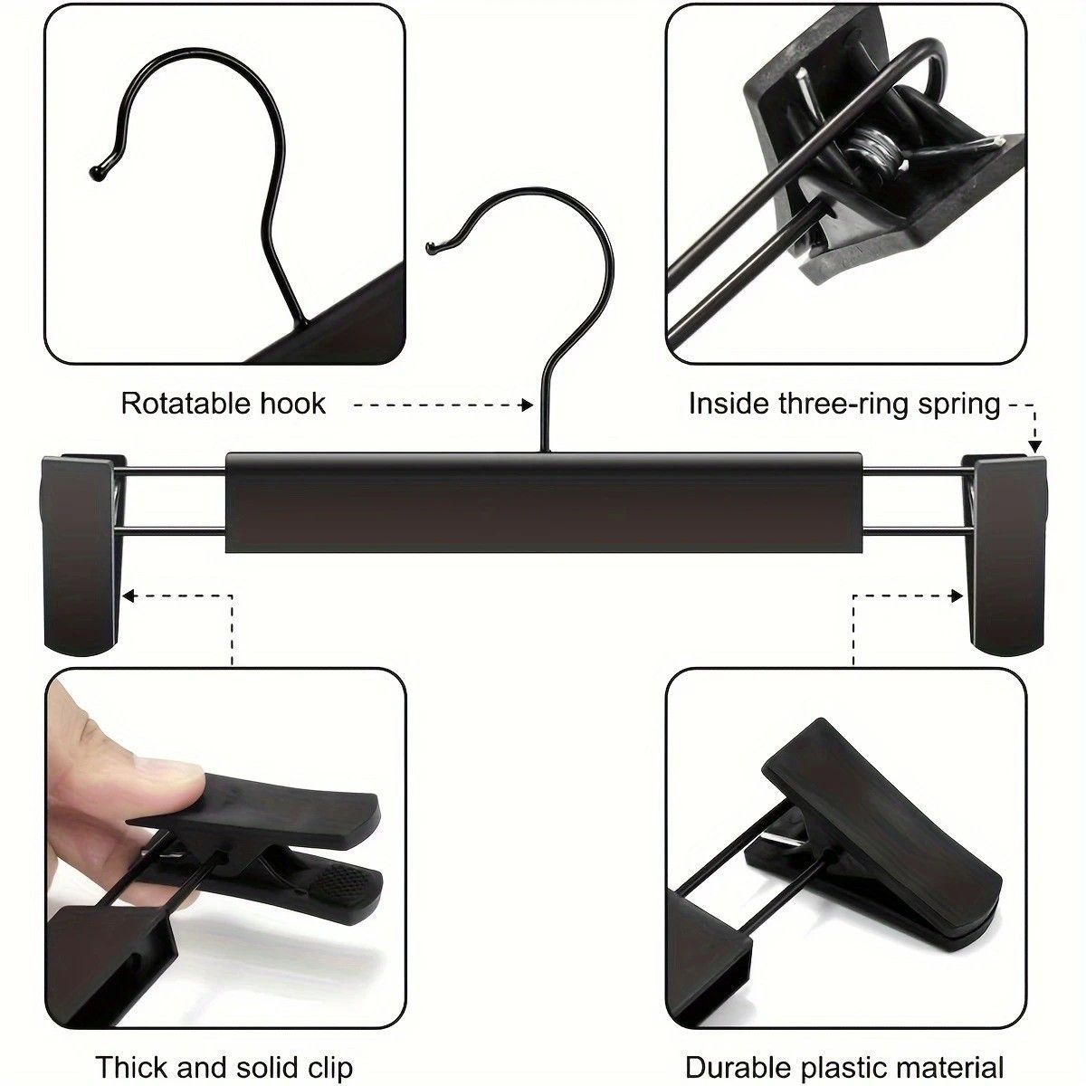 10-Pack Multi-Purpose Adjustable Pant Hangers: Thickened Non-Slip Clips, 360 degrees Rotating Hook, V1232-KJ001
