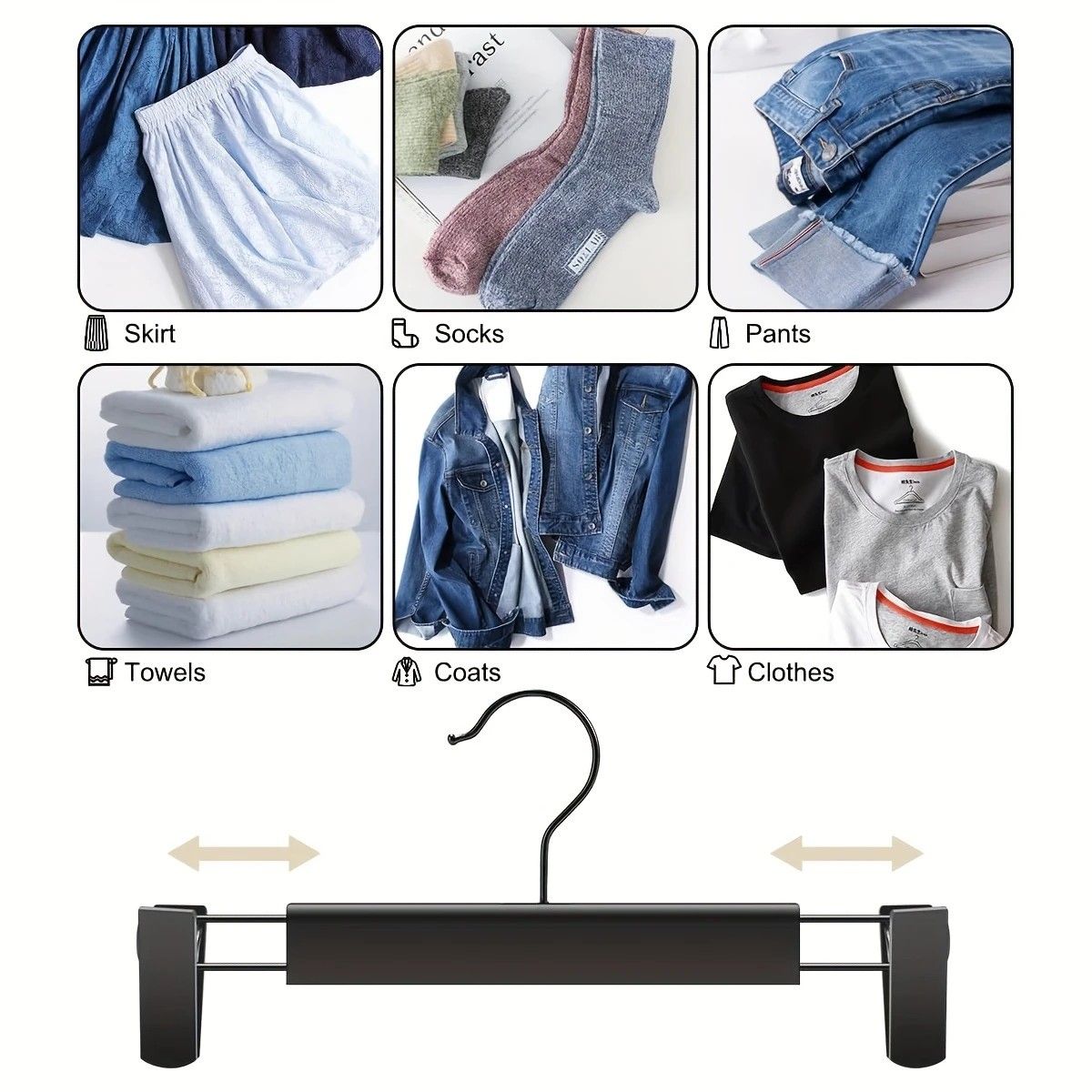 10-Pack Multi-Purpose Adjustable Pant Hangers: Thickened Non-Slip Clips, 360 degrees Rotating Hook, V1232-KJ001