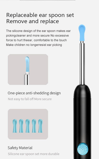 8-Piece Smart Visual Ear Cleaner, 1080P HD AI Warning, IP67 Waterproof Silicone Soft Tip, Safe and V1232-KSCHQ002