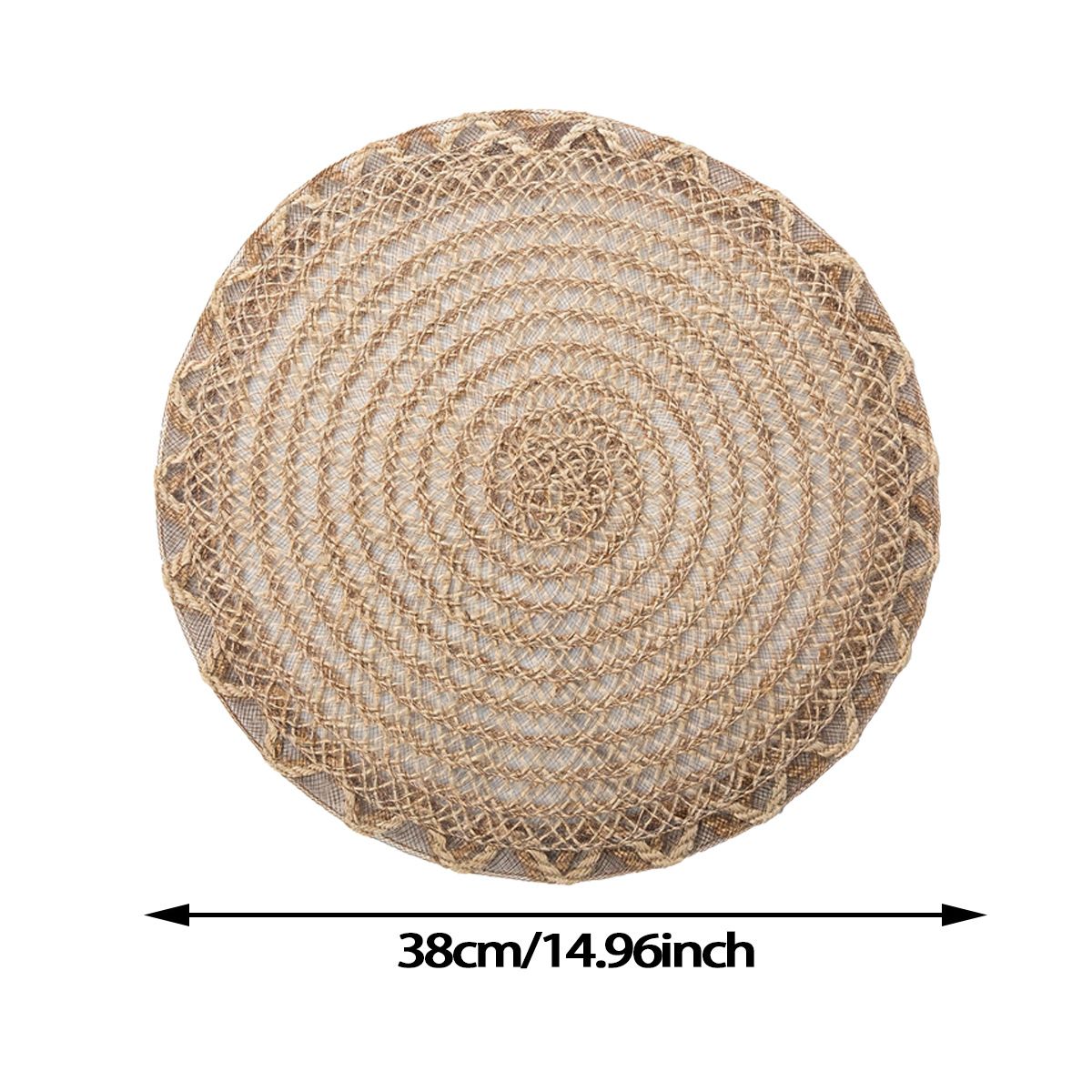 4pcs Nordic Style Round Table Mat, Exquisite Openwork Weave, Polyester Hemp-Like Texture, 38cm Dining Mat, V1232-LKZD001