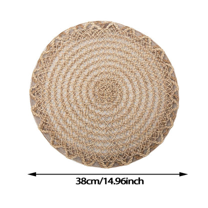 4pcs Nordic Style Round Table Mat, Exquisite Openwork Weave, Polyester Hemp-Like Texture, 38cm Dining Mat, V1232-LKZD001