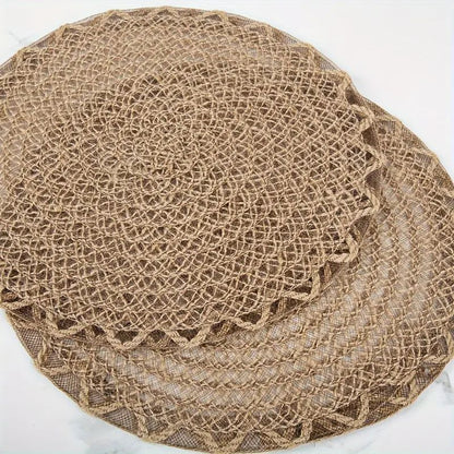 4pcs Nordic Style Round Table Mat, Exquisite Openwork Weave, Polyester Hemp-Like Texture, 38cm Dining Mat, V1232-LKZD001
