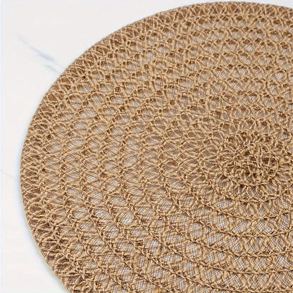 4pcs Nordic Style Round Table Mat, Exquisite Openwork Weave, Polyester Hemp-Like Texture, 38cm Dining Mat, V1232-LKZD001