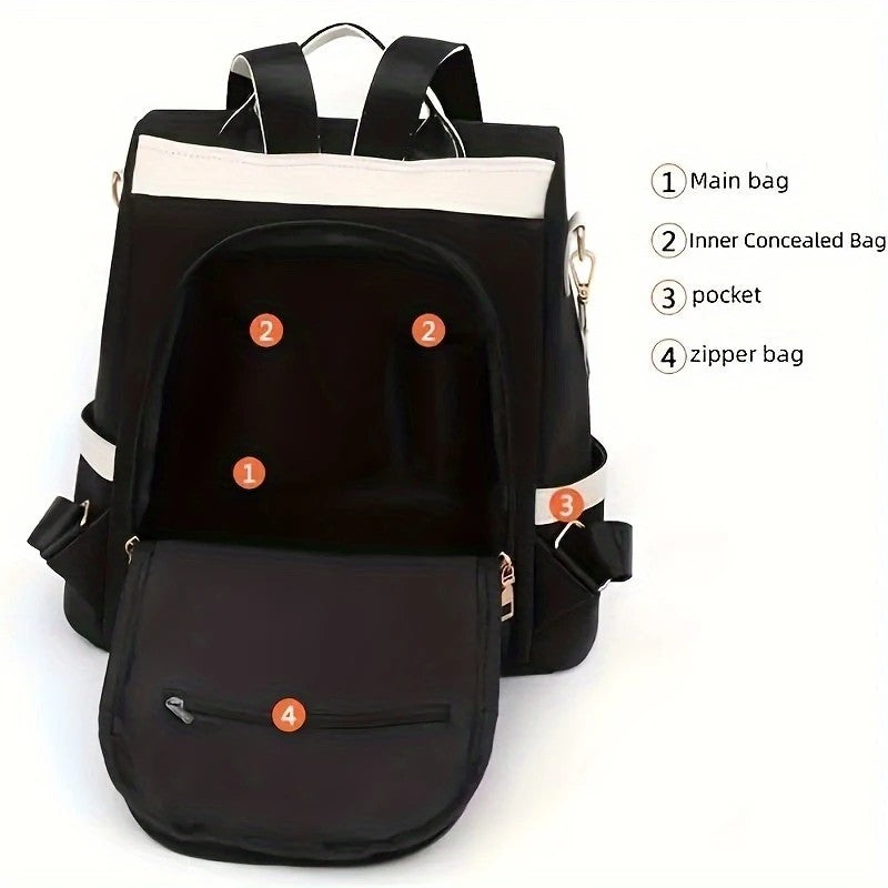 BLACK Large-Capacity Travel Backpack & Tote: Lightweight Soft Nylon, Reversible Shoulder Straps, Multiple V1232-LXSJB001