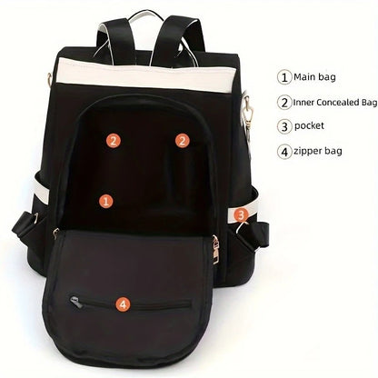 BLACK Large-Capacity Travel Backpack & Tote: Lightweight Soft Nylon, Reversible Shoulder Straps, Multiple V1232-LXSJB001