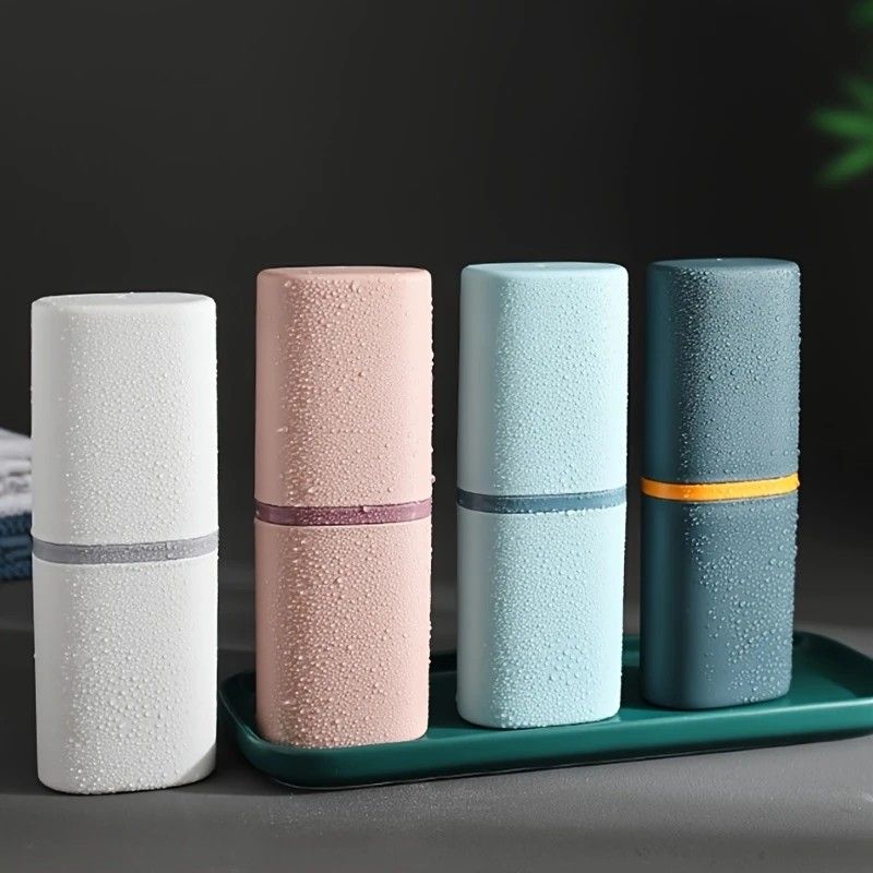 1pc Portable Toothbrush Holder Box, Multi-functional Travel Toothbrush Storage Case, Mouthwash Cup and V1232-LXSKB001