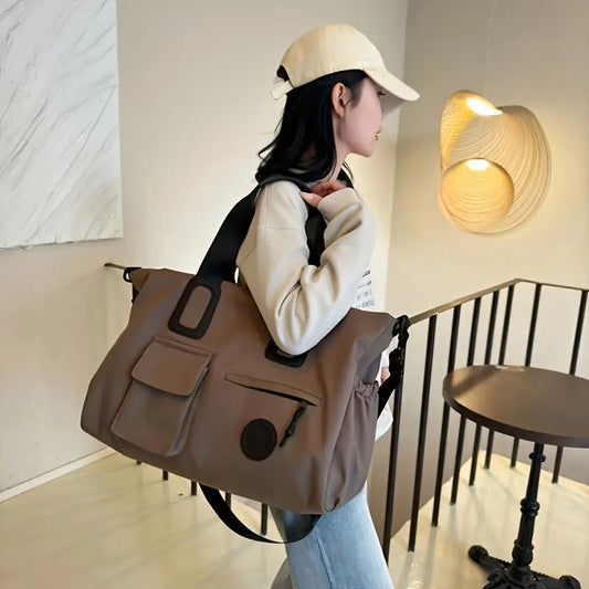 brown Large-capacity travel tote bag, lightweight carry-on luggage with shoulder strap, gym bag, portable V1232-LXSTB003