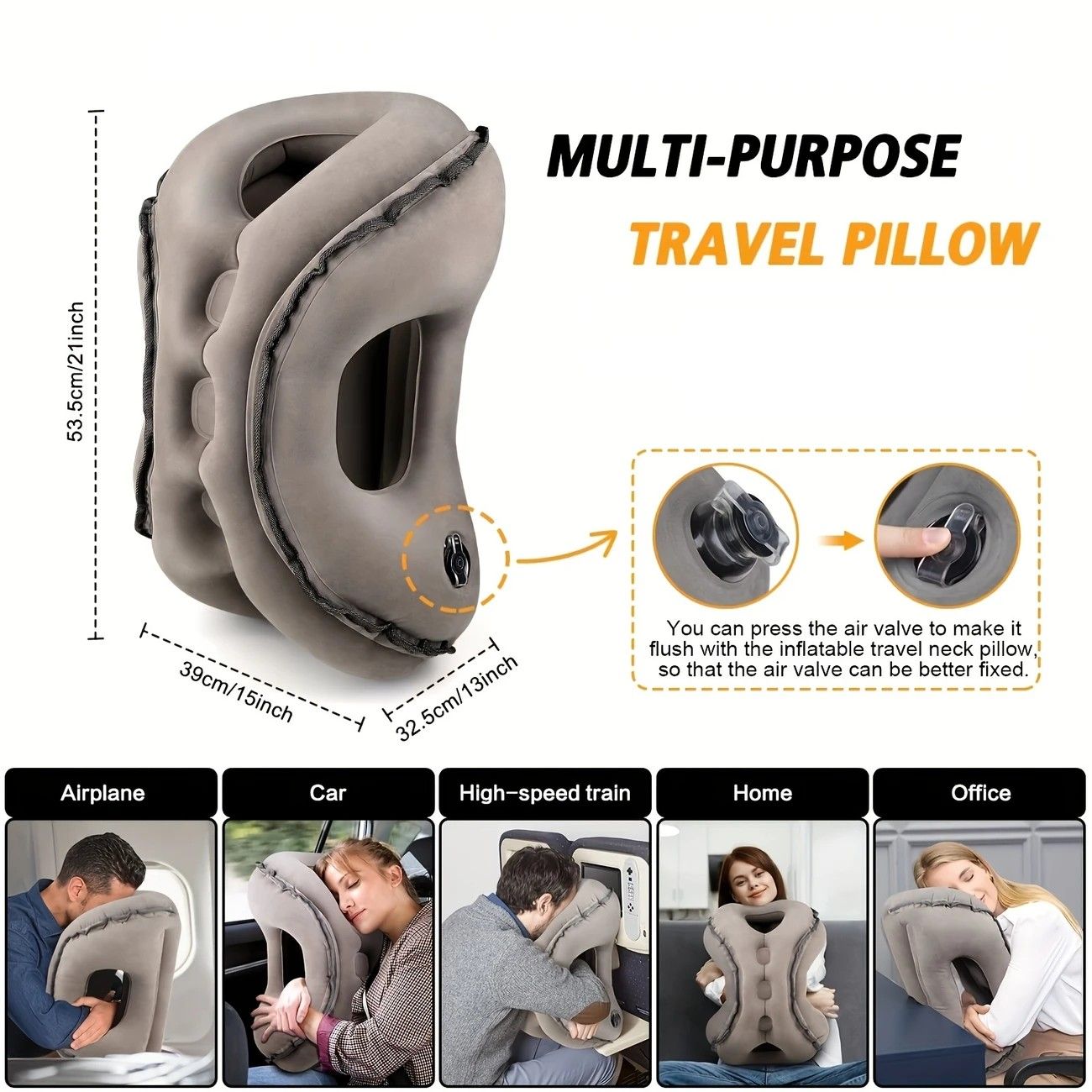 Inflatable Travel Pillow | Multi-Scene Ergonomic Design, 3-Second Inflate/Deflate, Relieves Travel V1232-LXZTCQ001