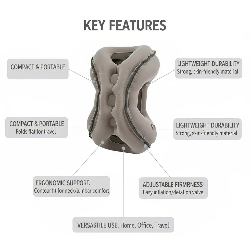 Inflatable Travel Pillow | Multi-Scene Ergonomic Design, 3-Second Inflate/Deflate, Relieves Travel V1232-LXZTCQ001