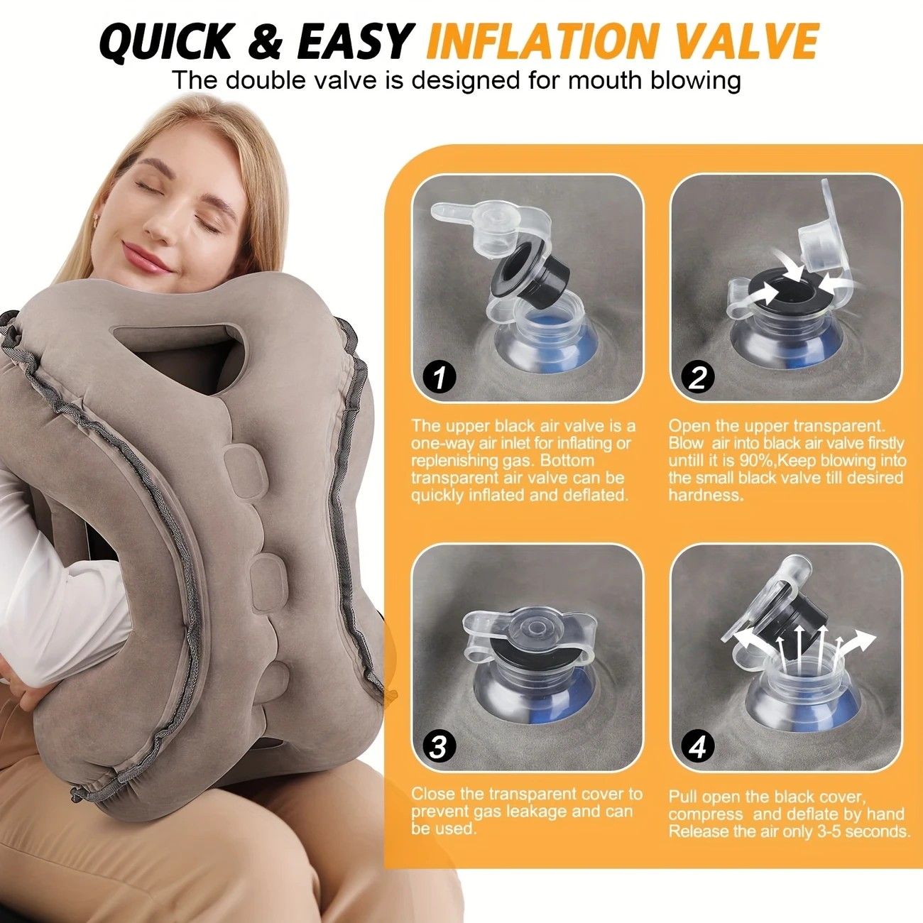 Inflatable Travel Pillow | Multi-Scene Ergonomic Design, 3-Second Inflate/Deflate, Relieves Travel V1232-LXZTCQ001