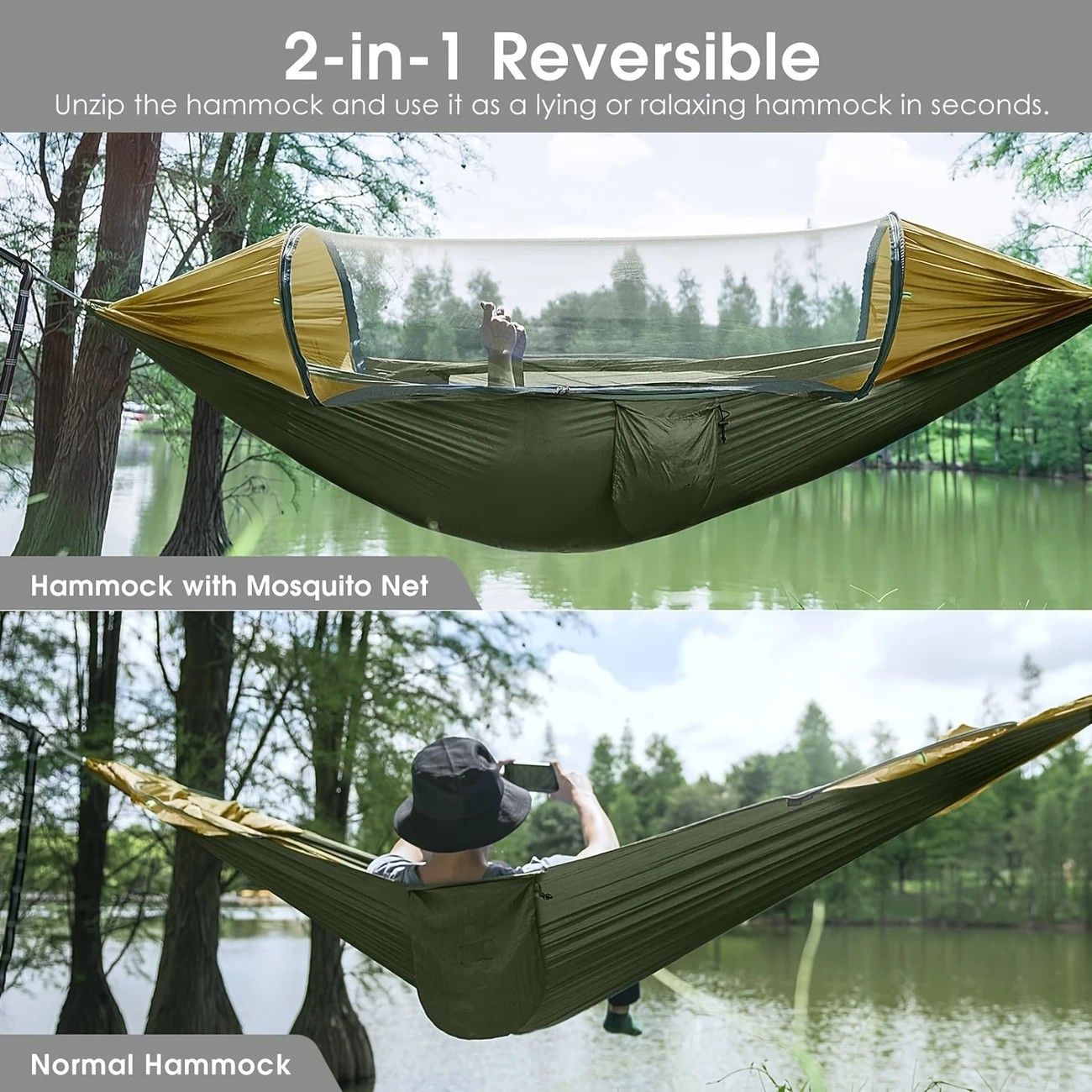 Sun-Protection Outdoor Hammock|2-in-1 Detachable Mosquito Net, Portable Camping Essential. orange V1232-LYDC001