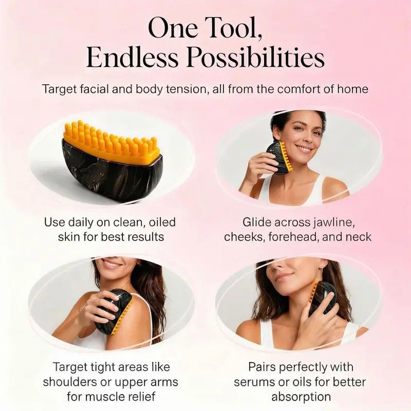 Dual-Sided Lymphatic Massage Brush: Silicone Boosts Circulation, Gua Sha Lifts, Wet & Dry Use, Essential Home V1232-MBLKS001
