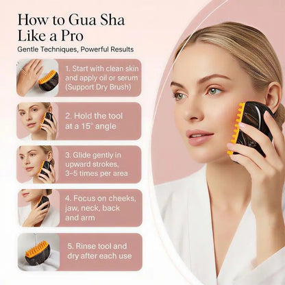 Dual-Sided Lymphatic Massage Brush: Silicone Boosts Circulation, Gua Sha Lifts, Wet & Dry Use, Essential Home V1232-MBLKS002