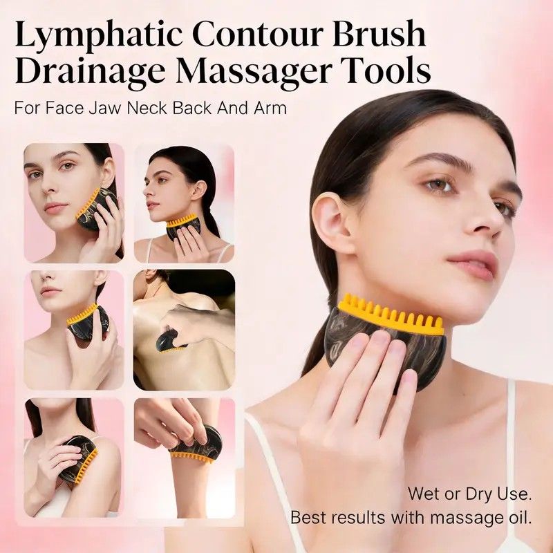 Dual-Sided Lymphatic Massage Brush: Silicone Boosts Circulation, Gua Sha Lifts, Wet & Dry Use, Essential Home V1232-MBLKS002
