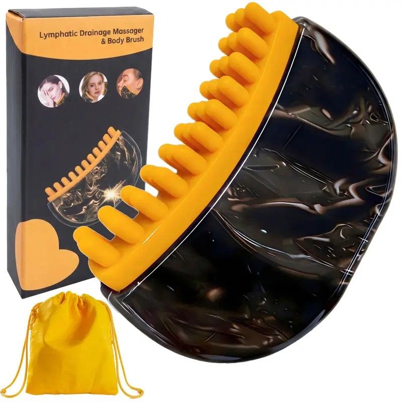 Dual-Sided Lymphatic Massage Brush: Silicone Boosts Circulation, Gua Sha Lifts, Wet & Dry Use, Essential Home V1232-MBLKS002