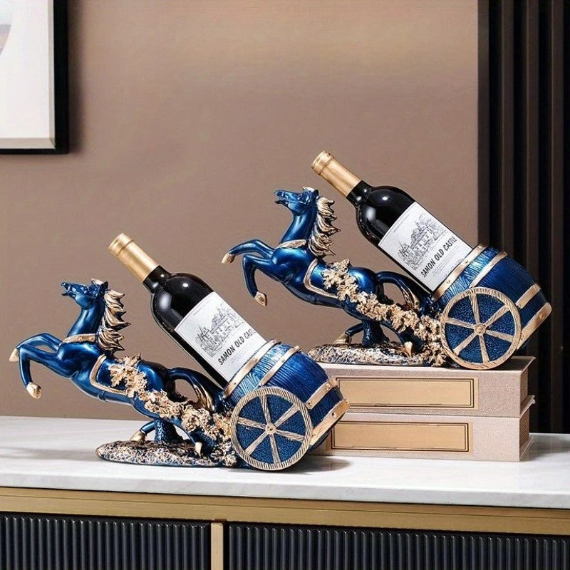 Freestanding Luxury Wine Rack, Stable Partitioned Storage, Hand-Carved "Success at First Attempt" Horse, V1232-MDCGJJ002