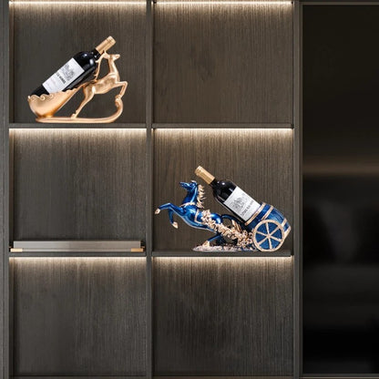 Freestanding Luxury Wine Rack, Stable Partitioned Storage, Hand-Carved "Success at First Attempt" Horse, V1232-MDCGJJ002