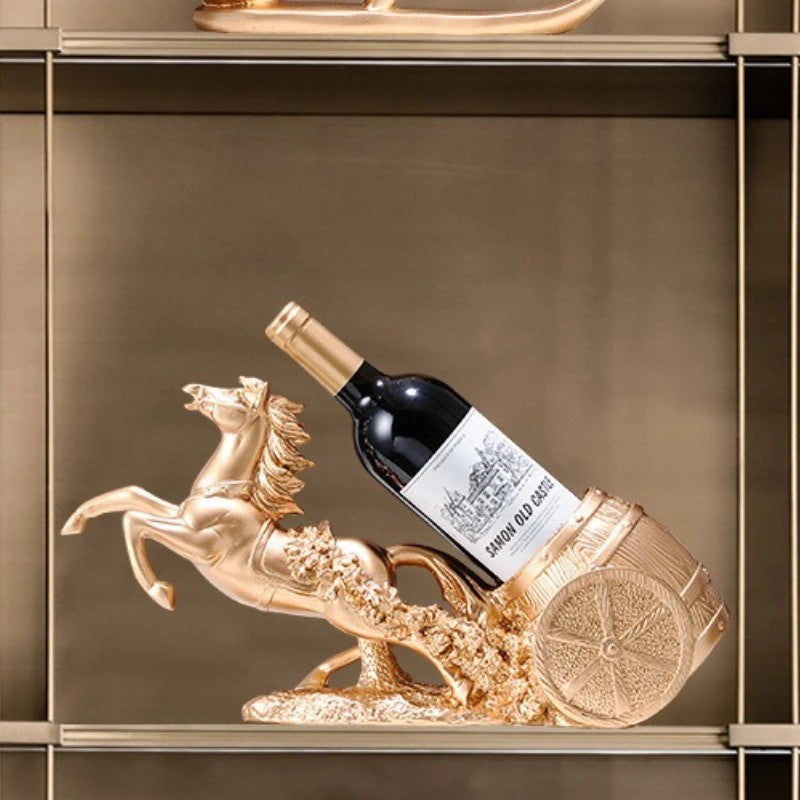 Freestanding Luxury Wine Rack, Stable Partitioned Storage, Hand-Carved "Success at First Attempt" Horse, V1232-MDCGJJ002