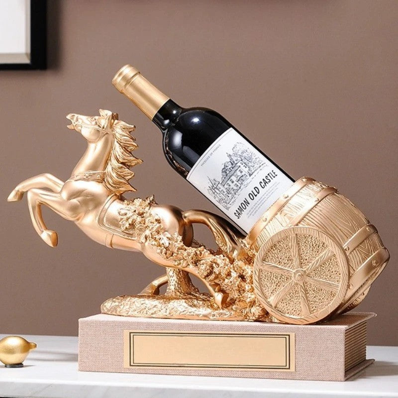 Freestanding Luxury Wine Rack, Stable Partitioned Storage, Hand-Carved "Success at First Attempt" Horse, V1232-MDCGJJ002
