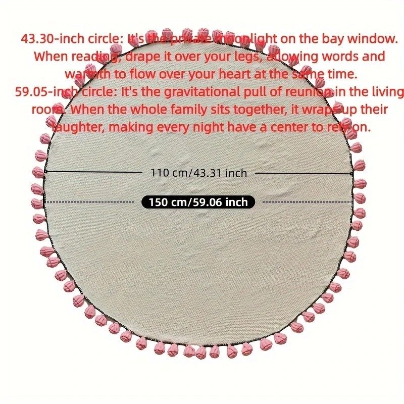 Hand-Crocheted Rose Round Blanket: A versatile romantic gift that brightens everyday warmth. (Diameter: 110 V1232-MGHT011