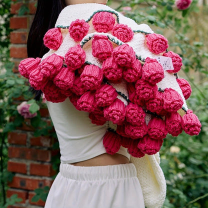 Hand-Crocheted Rose Round Blanket: A versatile romantic gift that brightens everyday warmth. (Diameter: 110 V1232-MGHT013