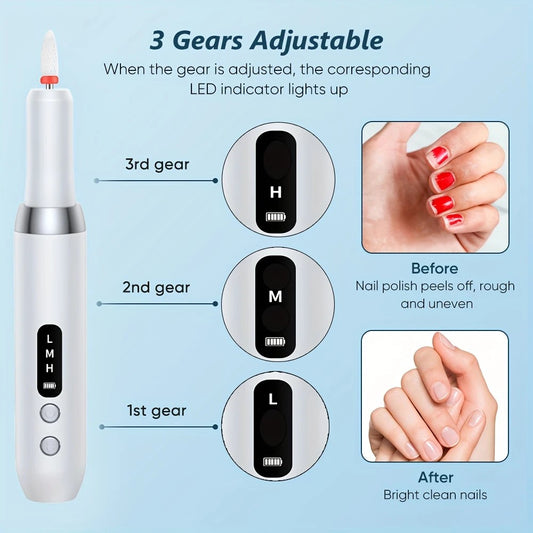 Pink Wireless Charging Nail Drill, 3-Speed Adjustable, Professional-Level Care in One Tool V1232-MJDMJ001