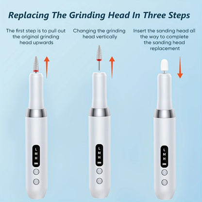 White Wireless Charging Nail Drill, 3-Speed Adjustable, Professional-Level Care in One Tool V1232-MJDMJ002