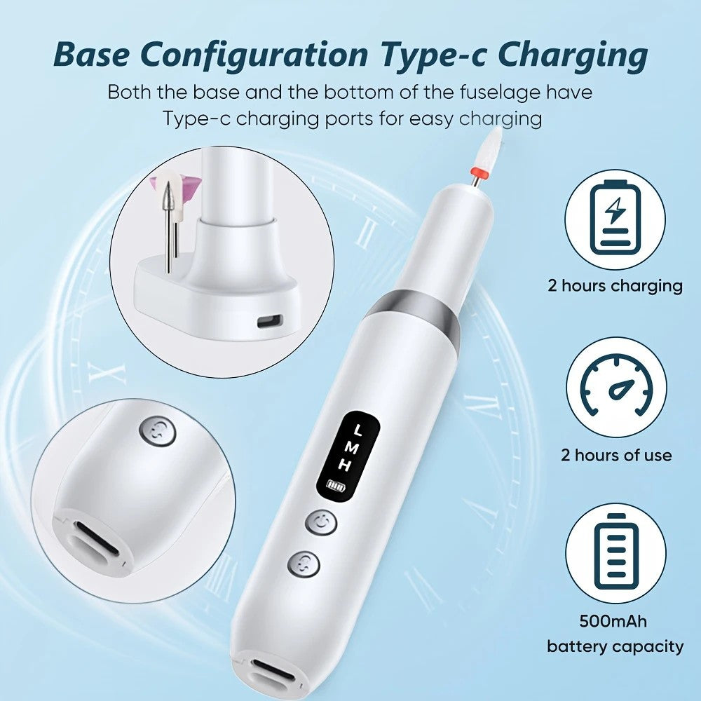 White Wireless Charging Nail Drill, 3-Speed Adjustable, Professional-Level Care in One Tool V1232-MJDMJ002