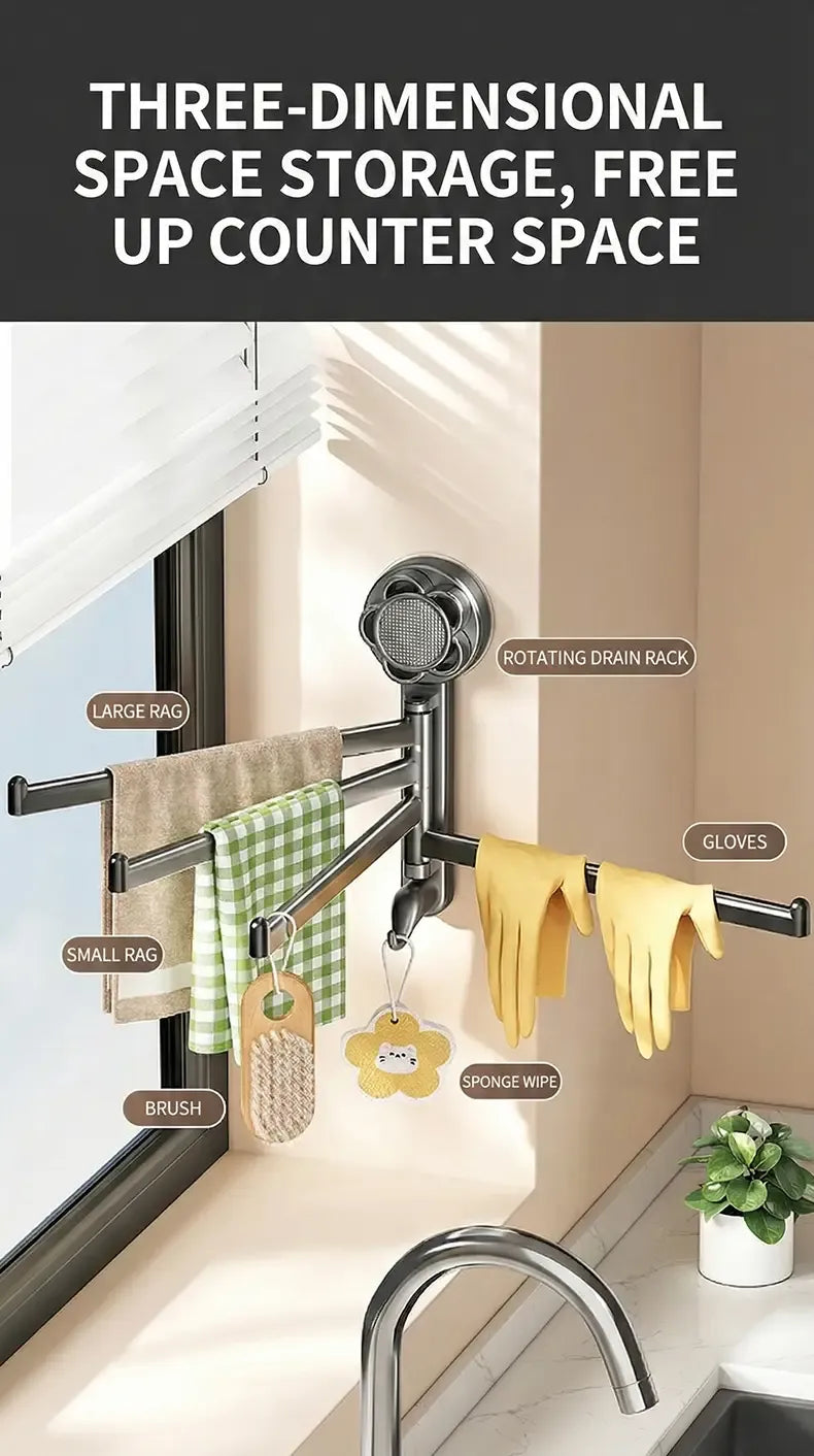 No-drill ABS Suction Cup Towel Rack, 180° Rotating Layered Storage, Dual Use for Kitchen and Bathroom, Sturdy Load Bearing and Easy to Clean./Milky white three-shot