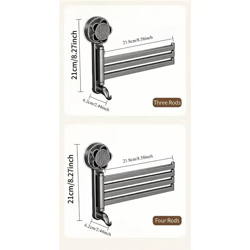 No-drill ABS Suction Cup Towel Rack, 180° Rotating Layered Storage, Dual Use for Kitchen and Bathroom, Sturdy Load Bearing and Easy to Clean./Gun gray three-shot