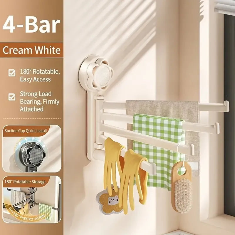 No-drill ABS Suction Cup Towel Rack, 180° Rotating Layered Storage, Dual Use for Kitchen and Bathroom, Sturdy Load Bearing and Easy to Clean./Gun gray three-shot