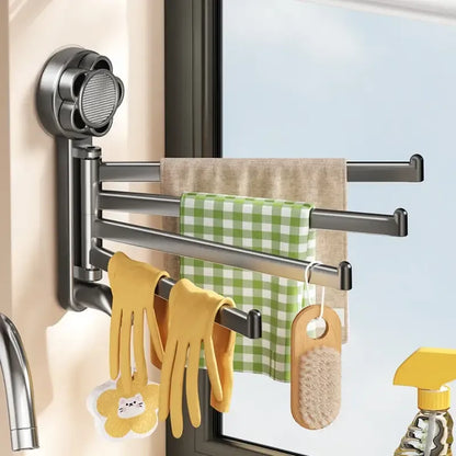 No-drill ABS Suction Cup Towel Rack, 180° Rotating Layered Storage, Dual Use for Kitchen and Bathroom, Sturdy Load Bearing and Easy to Clean./Milk white four-bar