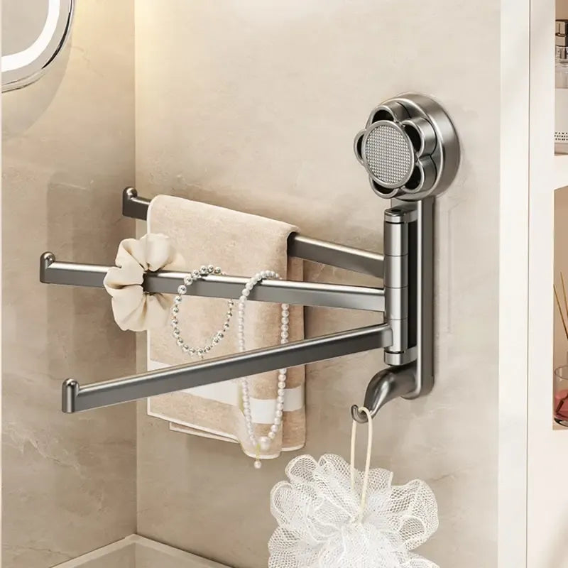 No-drill ABS Suction Cup Towel Rack, 180° Rotating Layered Storage, Dual Use for Kitchen and Bathroom, Sturdy Load Bearing and Easy to Clean./Milk white four-bar