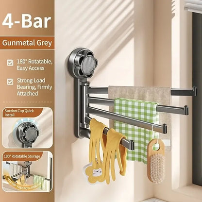 No-drill ABS Suction Cup Towel Rack, 180° Rotating Layered Storage, Dual Use for Kitchen and Bathroom, Sturdy Load Bearing and Easy to Clean./Milk white four-bar