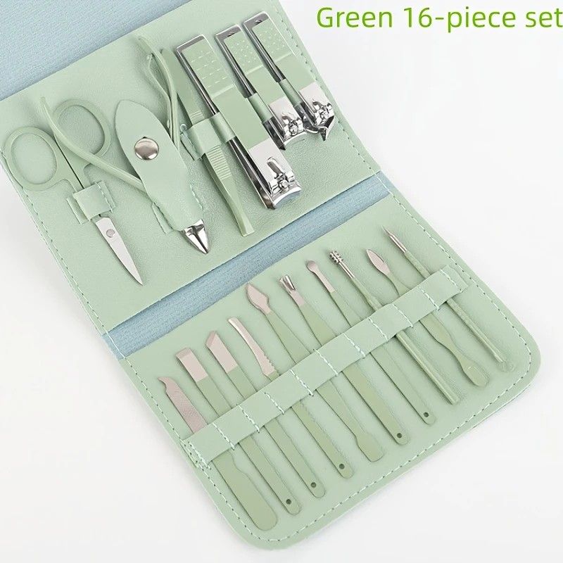 16-Piece Nail Care Set | Portable & Professional, One Box for Hand & Foot Details. green V1232-MJHLTZ001