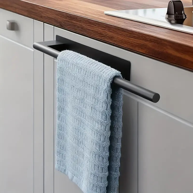 Stainless steel drill-free towel bar, rust-proof and durable, strong adhesive installation, super convenient for hanging towels in bathroom and kitchen../black