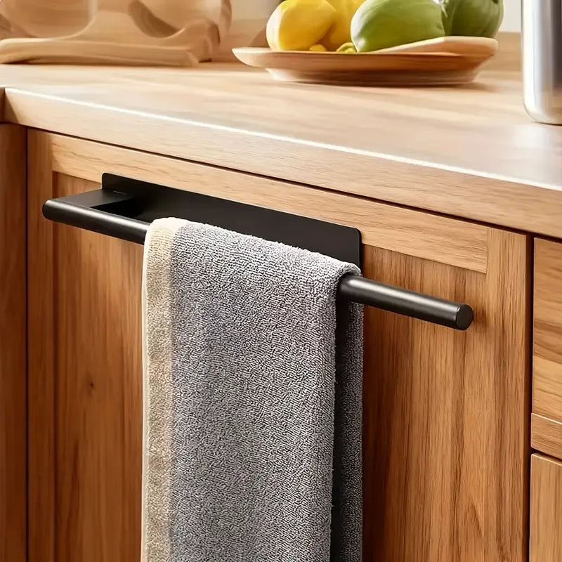 Stainless steel drill-free towel bar, rust-proof and durable, strong adhesive installation, super convenient for hanging towels in bathroom and kitchen../black